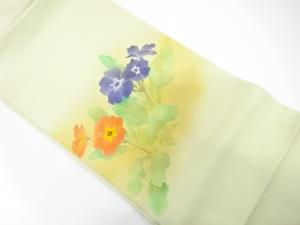 塩瀬　手描き　草花模様　名古屋帯